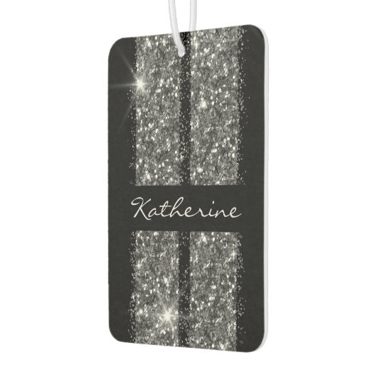 Silver Black Glitzer Racing Stripes Mit Monogramm Autolufterfrischer (Links)