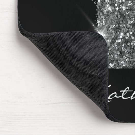 Silver Black Glitzer Racing Stripes mit Name Mousepad (Ecke)