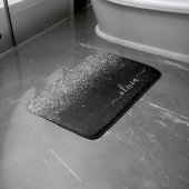 Silver Black Glitzer Script Monogram Girenname Badematte