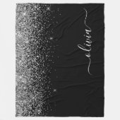 Silver Black Glitzer Script Monogram Girenname Fleecedecke (Vorderseite)