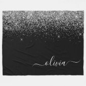 Silver Black Glitzer Script Monogram Girenname Fleecedecke (Vorderseite (Horizontal))