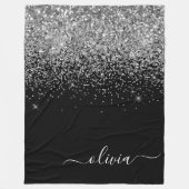 Silver Black Glitzer Script Monogram Girenname Fleecedecke (Vorderseite)