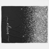 Silver Black Glitzer Script Monogram Girenname Fleecedecke (Vorderseite (Horizontal))
