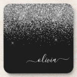 Silver Black Glitzer Script Monogram Girenname Getränkeuntersetzer<br><div class="desc">Monogram Name Paper-Untersetzer für Schwarz und Silver Glitzer. Dies macht den perfekten Abschluss,  Geburtstag,  Hochzeit,  Brautparty,  Jubiläum,  Babydusche oder Junggeselinnen-Abschied Geschenk für jemanden,  die Lieben glamourösen Luxus und schicke Stile.</div>