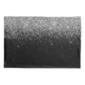 Silver Black Glitzer Script Monogram Girenname Kissenbezug (Rückseite)