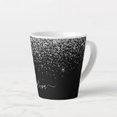 Silver Black Glitzer Script Monogram Girenname Milchtasse (Rechte Ecke)