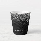 Silver Black Glitzer Script Monogram Girenname Milchtasse (Vorderseite)