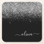 Silver Black Glitzer Script Monogram Girenname Rechteckiger Pappuntersetzer<br><div class="desc">Monogram Name Paper-Untersetzer für Schwarz-Silber-Sparkle-Glitzer-Skripte Dies macht den perfekten Abschluss,  Geburtstag,  Hochzeit,  Brautparty,  Jubiläum,  Babydusche oder Junggeselinnen-Abschied Geschenk für jemanden,  die Lieben glamourösen Luxus und schicke Stile.</div>