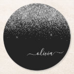 Silver Black Glitzer Script Monogram Girenname Runder Pappuntersetzer<br><div class="desc">Monogram Name Paper-Untersetzer für Schwarz-Silber-Sparkle-Glitzer-Skripte Dies macht den perfekten Abschluss,  Geburtstag,  Hochzeit,  Brautparty,  Jubiläum,  Babydusche oder Junggeselinnen-Abschied Geschenk für jemanden,  die Lieben glamourösen Luxus und schicke Stile.</div>