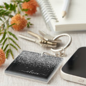 Silver Black Glitzer Script Monogram Girenname Schlüsselanhänger (Vorderseite rechts)