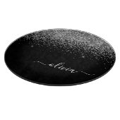 Silver Black Glitzer Script Monogram Girenname Schneidebrett (Ecke)