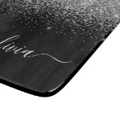 Silver Black Glitzer Script Monogram Girenname Schneidebrett (Ecke)