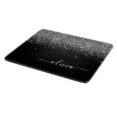 Silver Black Glitzer Script Monogram Girenname Schneidebrett (Ecke)