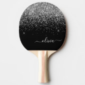Silver Black Glitzer Script Monogram Girenname Tischtennis Schläger (Vorderseite)