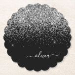 Silver Black Glitzer Script Monogram Girenname Untersetzer<br><div class="desc">Monogram Name Paper-Untersetzer für Schwarz-Silber-Sparkle-Glitzer-Skripte Dies macht den perfekten Abschluss,  Geburtstag,  Hochzeit,  Brautparty,  Jubiläum,  Babydusche oder Junggeselinnen-Abschied Geschenk für jemanden,  die Lieben glamourösen Luxus und schicke Stile.</div>