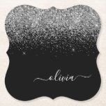 Silver Black Glitzer Script Monogram Girenname Untersetzer<br><div class="desc">Monogram Name Paper-Untersetzer für Schwarz-Silber-Sparkle-Glitzer-Skripte Dies macht den perfekten Abschluss,  Geburtstag,  Hochzeit,  Brautparty,  Jubiläum,  Babydusche oder Junggeselinnen-Abschied Geschenk für jemanden,  die Lieben glamourösen Luxus und schicke Stile.</div>