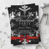 Silver Black Glitzer Snowflake & Ribbon Xmas Party Einladung
