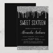 Silver Black Glitzer Sparkle Elegant Sweet 16 Einladung (Vorne/Hinten)
