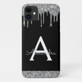 Silver Black Glitzer Sparkle Elegantes Monogramm Case-Mate iPhone Hülle (Rückseite)
