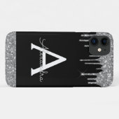 Silver Black Glitzer Sparkle Elegantes Monogramm Case-Mate iPhone Hülle (Rückseite (Horizontal))