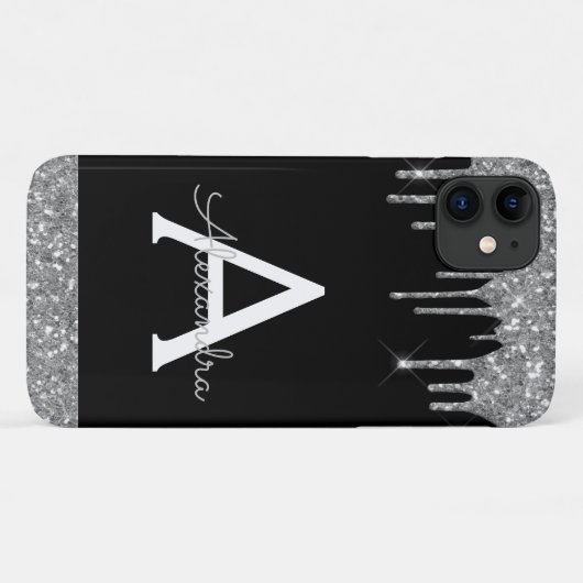 Silver Black Glitzer Sparkle Elegantes Monogramm Case-Mate iPhone Hülle (Rückseite (Horizontal))