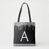 Silver Black Glitzer Sparkle Elegantes Monogramm Tasche (Vorderseite)