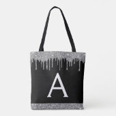 Silver Black Glitzer Sparkle Elegantes Monogramm Tasche (Rückseite)
