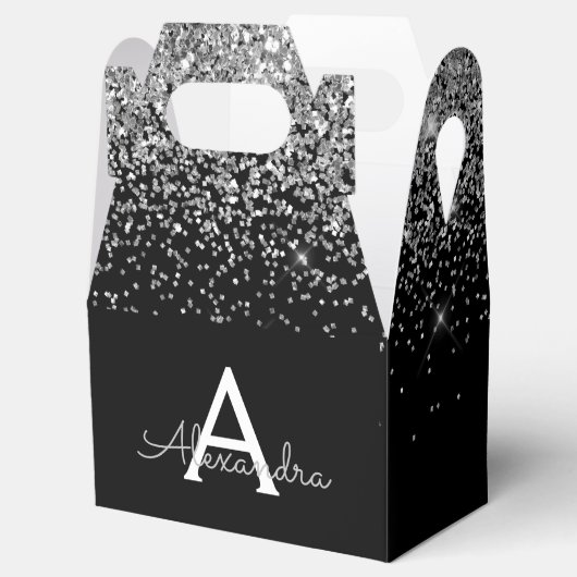 Silver Black Glitzer & Sparkle Monogram Geschenkschachtel (Geöffnet)
