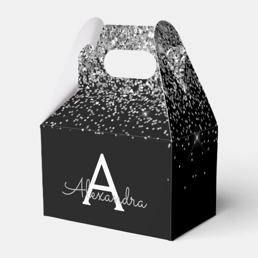 Silver Black Glitzer & Sparkle Monogram Geschenkschachtel (Vorderseite)