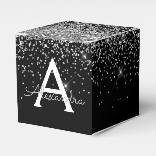 Silver Black Glitzer & Sparkle Monogram Geschenkschachtel (Vorderseite)