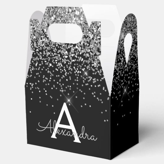 Silver Black Glitzer & Sparkle Monogram Geschenkschachtel (Geöffnet)