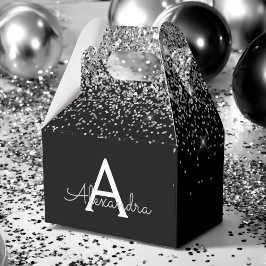 Silver Black Glitzer & Sparkle Monogram Geschenkschachtel