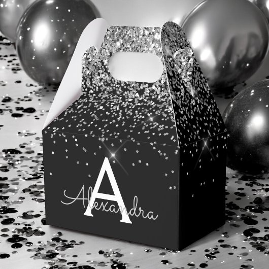 Silver Black Glitzer & Sparkle Monogram Geschenkschachtel