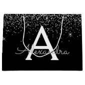 Silver Black Glitzer & Sparkle Monogram Große Geschenktüte (Vorderseite)