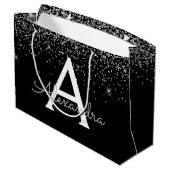 Silver Black Glitzer & Sparkle Monogram Große Geschenktüte (Rückseite Schrägansicht)