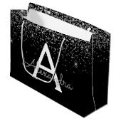 Silver Black Glitzer & Sparkle Monogram Große Geschenktüte (Vorderseite Schrägansicht)