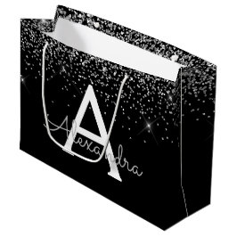 Silver Black Glitzer & Sparkle Monogram Große Geschenktüte