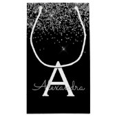 Silver Black Glitzer & Sparkle Monogram Kleine Geschenktüte (Rückseite)