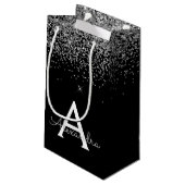 Silver Black Glitzer & Sparkle Monogram Kleine Geschenktüte (Rückseite Schrägansicht)