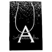 Silver Black Glitzer & Sparkle Monogram Mittlere Geschenktüte (Vorderseite)