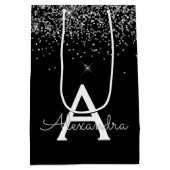 Silver Black Glitzer & Sparkle Monogram Mittlere Geschenktüte (Rückseite)
