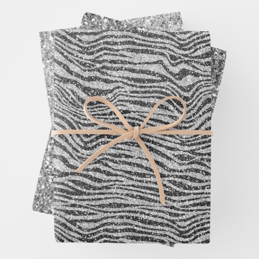 Silver Black Glitzy Zebra Print Glitzer Geschenkpapier Set (Beispiel)