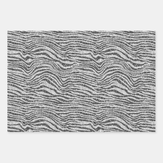 Silver Black Glitzy Zebra Print Glitzer Geschenkpapier Set (Vorderseite)