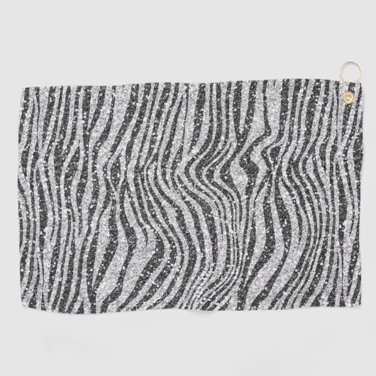 Silver Black Glitzy Zebra Print Glitzer       Golfhandtuch (Horizontal)