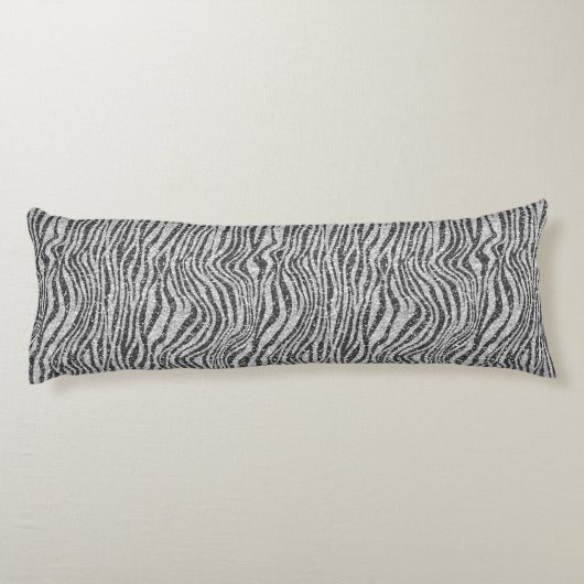 Silver Black Glitzy Zebra Print Glitzer Seitenschläferkissen (Rückseite)
