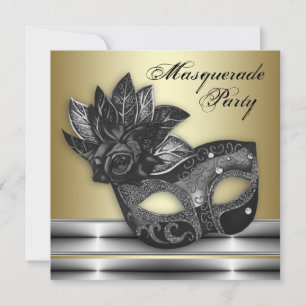 Silver Black Gold Masquerade Party Einladungen