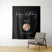 Silver & Black Happy Geburtstag Foto Party Hinterg Wandteppich (Beispiel)