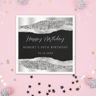 Silver Black Happy Geburtstagspapier Napkin Serviette