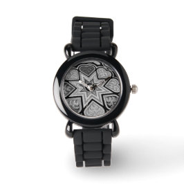 Silver & Black Hearts and Stars Watch Armbanduhr