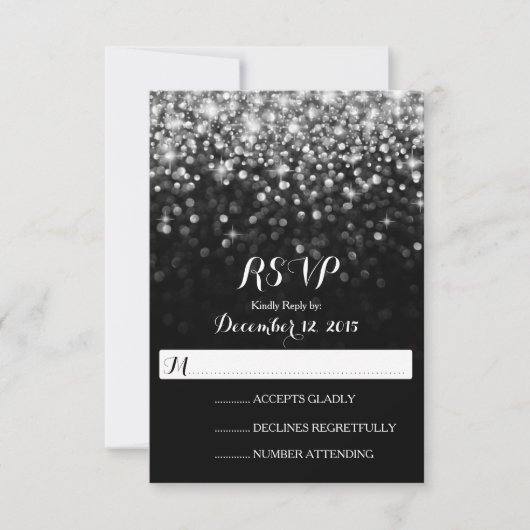 Silver Black Hollywood Glitz Glam Wedding RSVP (Vorderseite)